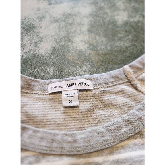 Standard James Perse Women's Gray and White Striped 3/4 Sleeve Pullover Sweatshi - Picture 3 of 5